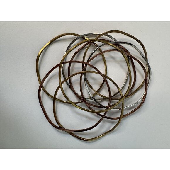 Set Of 9 Wavy Mixed Metal Bangles In Gold Copper & Silver Finish - Picture 14 of 16